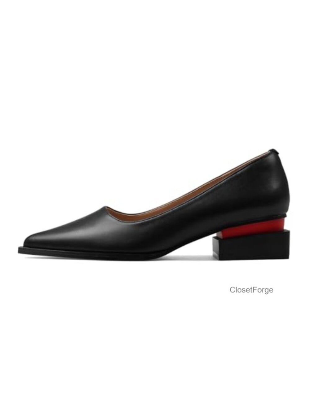Women's Pointed Toe Low Heel Pumps Faux Leather Memory Foam Block Heel